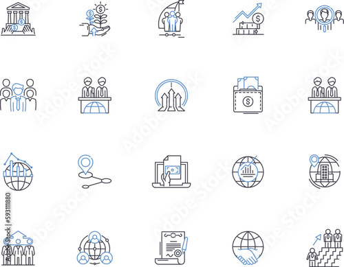 Globalization outline icons collection. Internationalization, Interconnection, Connection, Connectivity, Integration, Unification, Linkage vector and illustration concept set. Openness, Borderless