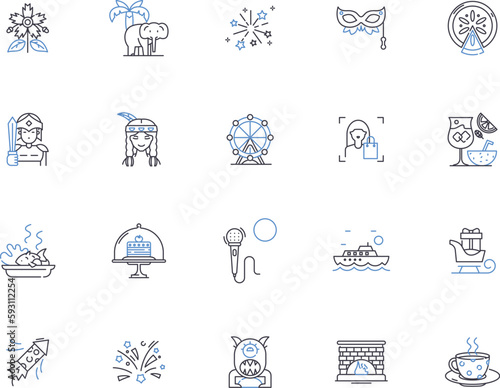 Birthday outline icons collection. Celebration, Joyful, Presents, Cake, Party, Anniversary, Gift vector and illustration concept set. Surprise, Balloons, Candle linear signs