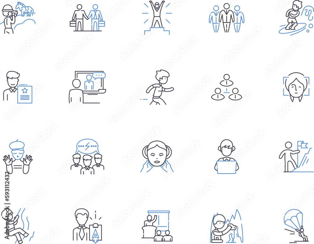 Young people outline icons collection. Youth, teens, adolescents, youngsters, juveniles, millennials, Gen-Z vector and illustration concept set. preschoolers,, linear signs