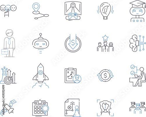 Innovation and progress outline icons collection. Innovation, Progress, Development, Advance, Improve, Enhance, Renew vector and illustration concept set. Grow, Create, Evolve linear signs