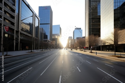 City skyline and desolate roadway. Generative AI