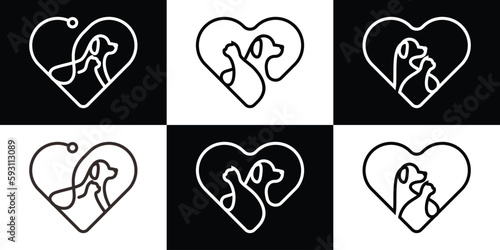 love animal pet logo design icon line vector illustration