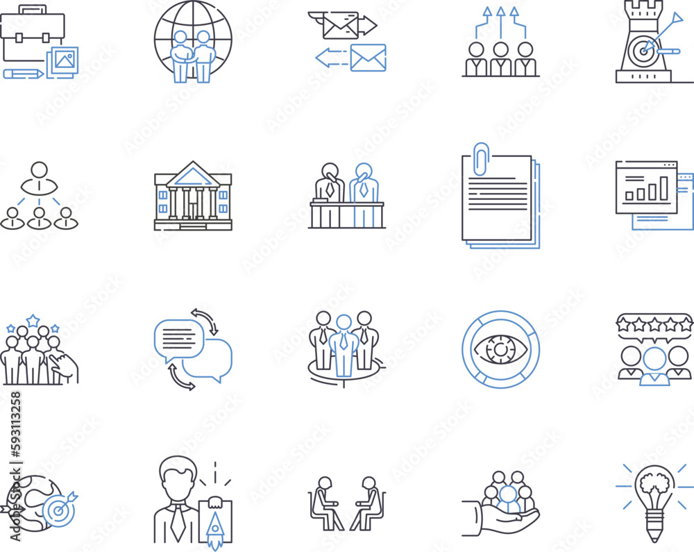 Fototapeta premium Department coworking outline icons collection. Deputy, Cowork, Counterpart, Collaborative, Groupwork, Division, Employees vector and illustration concept set. Collective, Shared, Section linear signs