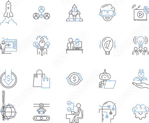 Innovation startup outline icons collection. Innovative, Startup, Novel, Enterprising, Creative, Groundbreaking, Disruptive vector and illustration concept set. Adventurous, Risk-taking, Pioneering