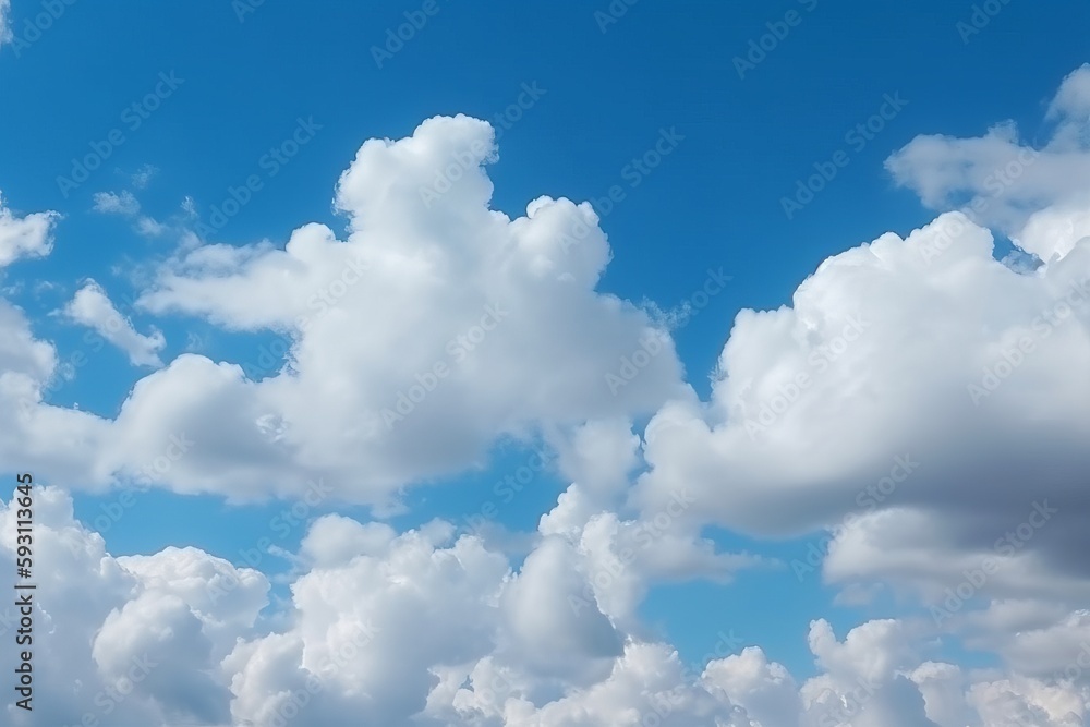 Serene Blue Sky with Fluffy Clouds Background, Generative AI Serene Blue Sky with Fluffy Clouds Background, Generative AI