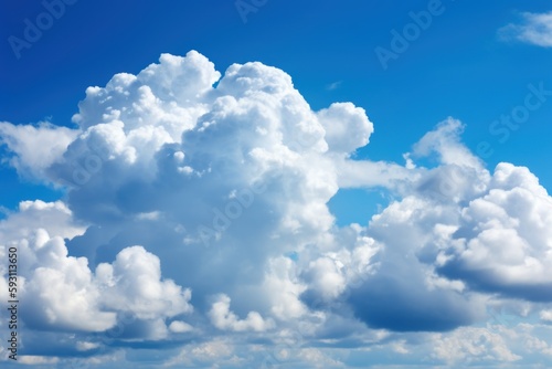 Serene Blue Sky with Fluffy Clouds Background, Generative AI