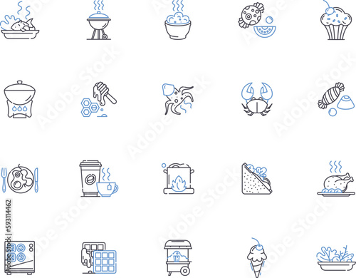 Gastronomy outline icons collection. Cuisine, Cookery, Food, Dishes, Tastes, Dining, Appetizers vector and illustration concept set. Seasonings, Confections, Flavors linear signs