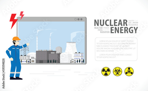 nuclear energy, nuclear power plant graphic in screen