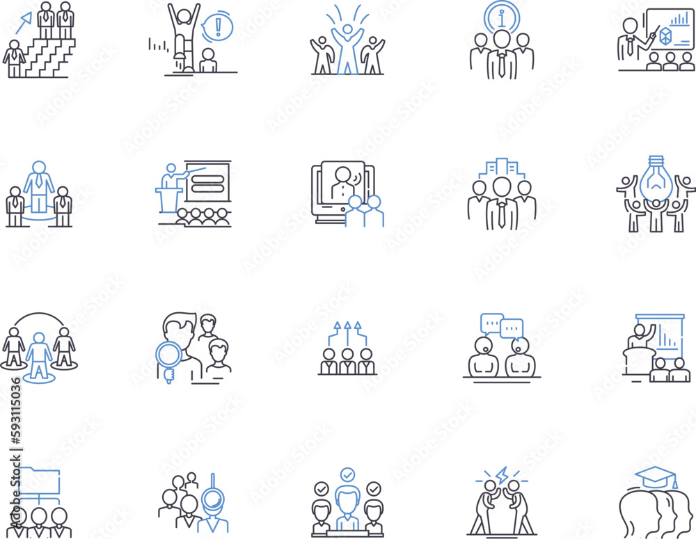 Negotiations outline icons collection. Negotiating, Discussions, Dialogue, Settlement, Arranging, Compromise, Mediation vector and illustration concept set. Bargaining, Consultations, Convincing