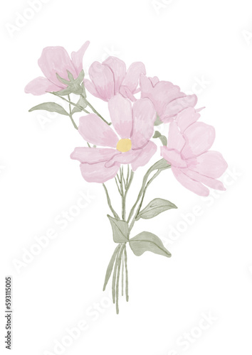 Bouquet of pink flowers. Illustration of bouquet of flowers without background