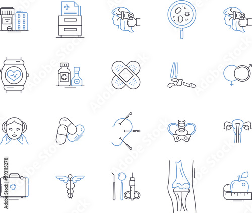 Smart health outline icons collection. Smart, Health, Wearables, Telemedicine, Fitness, AI, Data vector and illustration concept set. Diagnosis, Monitoring, Tracking linear signs