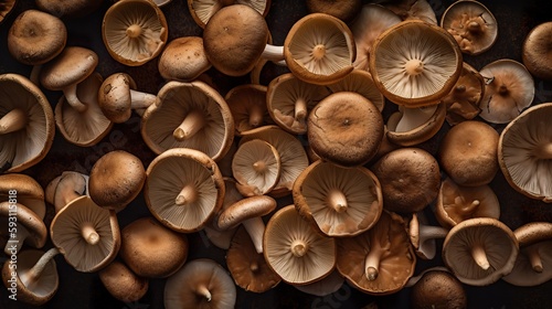 Shiitake or shitake mushrooms, flat lay or top view, AI generative