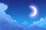 serene night sky with a crescent moon and floating clouds. Generative AI