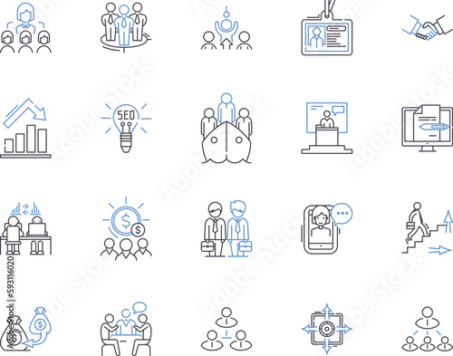 Teambuilding icons outline icons collection. Team, building, icons, symbols, iconography, illustrations, drawings vector and illustration concept set. shapes,connections,collaboration linear signs