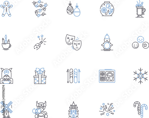 Happy people outline icons collection. Cheerful, Content, Joyful, Optimistic, Jubilant, Blissful, Exuberant vector and illustration concept set. Gratified, Elated, Glad linear signs