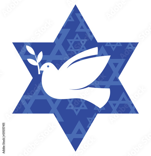 Independence Day of Israel, Star of David, and a white peace dove. Vector illustration.