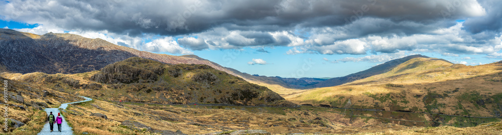 Pyg track Panorama near Pen-y Pass in Snowdonia. Wales