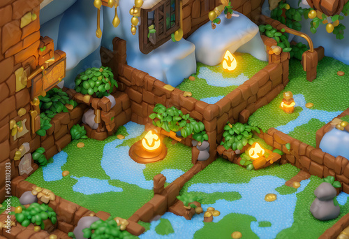 Wonderful Dream Lands Environment. Cute Graphics. Isometric Persperctive. Content for RPG and Indie Games- (AI) photo