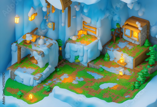 Wonderful Dream Lands Environment. Cute Graphics. Isometric Persperctive. Content for RPG and Indie Games- (AI) photo