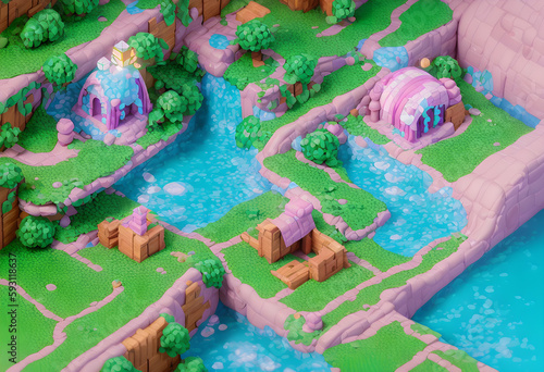 Wonderful Dream Lands Environment. Cute Graphics. Isometric Persperctive. Content for RPG and Indie Games- (AI) photo