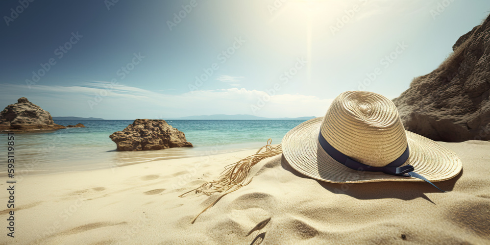 Ready for summer travel with straw hat Ready for summer travel with straw hat