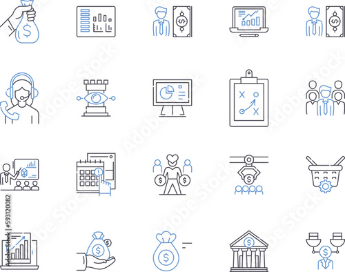 financial plan and control outline icons collection. Financial, planning, control, budgeting, investment, saving, cash vector and illustration concept set. flow,analysis,taxation linear signs