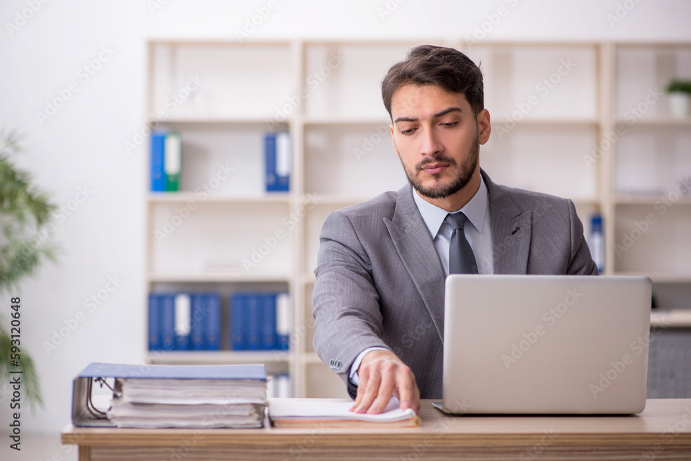 Young male employee working in the office Young male employee working in the office