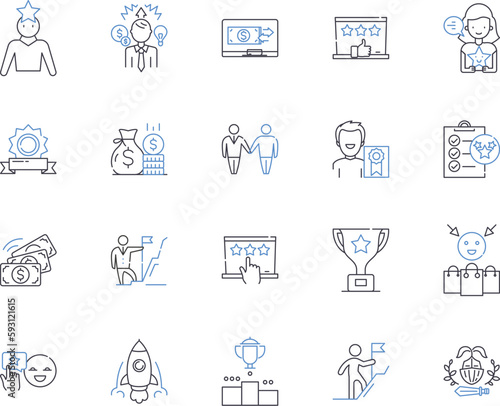 Success and profit outline icons collection. Profit, Success, Gain, Advantage, Reward, Profit margin, Profit ratio vector and illustration concept set. Earnings, Money, Wealth linear signs