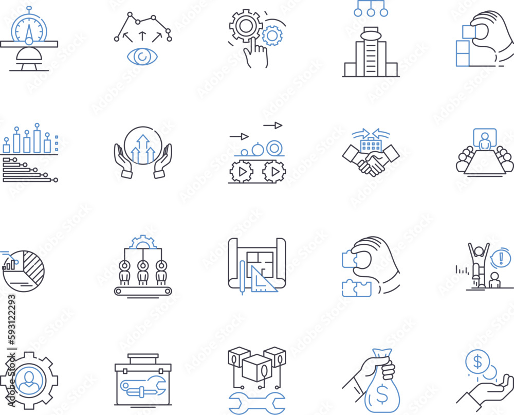 Factory production outline icons collection. Manufacture, Factory, Production, Fabricate, Assemble, Create, Process vector and illustration concept set. Generate, Construct, Output linear signs Factory production outline icons collection. Manufacture, Factory, Production, Fabricate, Assemble, Create, Process vector and illustration concept set. Generate, Construct, Output linear signs