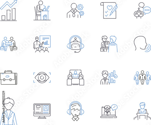 Career management outline icons collection. Career, Management, Planning, Goals, Opportunities, Growth, Advancement vector and illustration concept set. Education, Networking, Skills linear signs