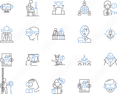 Customer satisfaction outline icons collection. Satisfaction, Contentment, Gratification, Delight, Joy, Ease, Reliability vector and illustration concept set. Comfort, Happiness, Quality linear signs