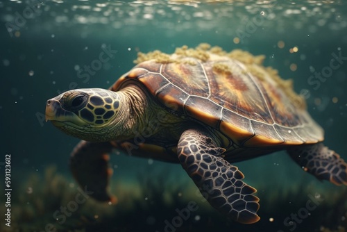 Floating Turtle with Lovely Shell. Generative AI