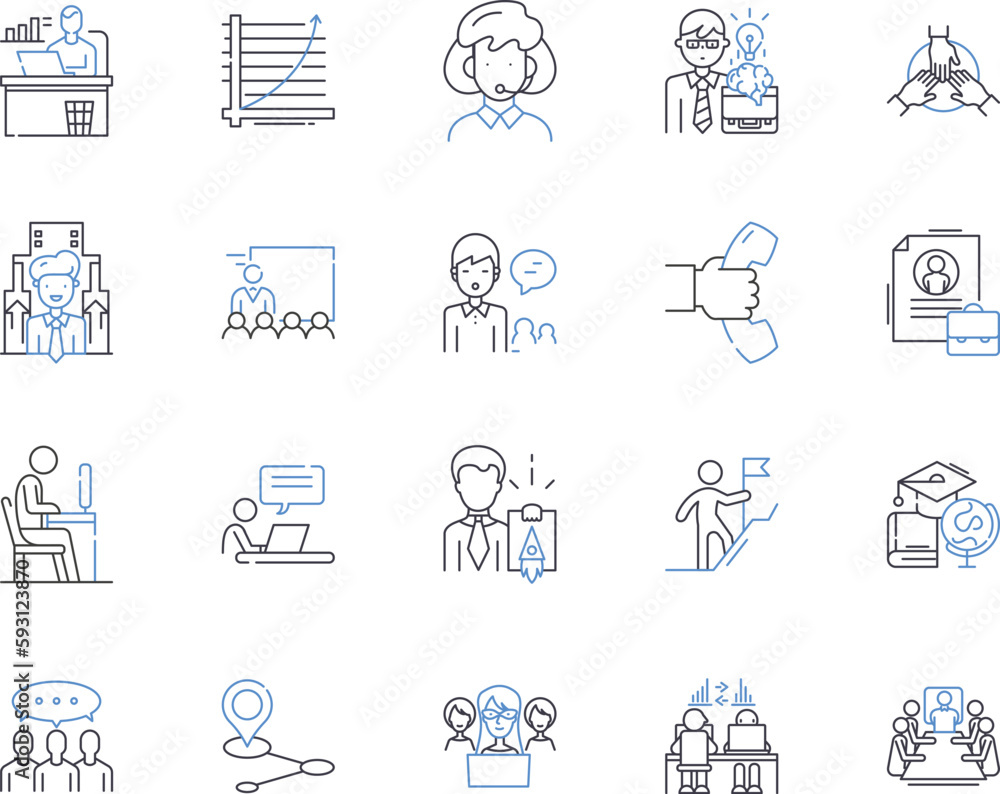 Empoyee work outline icons collection. Employee, Work, Labor, Task, Performance, Compensation, Hours vector and illustration concept set. Resume, Benefits, Productivity linear signs Empoyee work outline icons collection. Employee, Work, Labor, Task, Performance, Compensation, Hours vector and illustration concept set. Resume, Benefits, Productivity linear signs