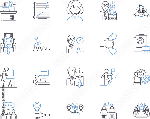 Empoyee work outline icons collection. Employee, Work, Labor, Task, Performance, Compensation, Hours vector and illustration concept set. Resume, Benefits, Productivity linear signs