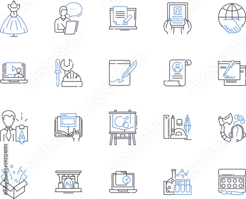 Freelancing outline icons collection. Freelance, Jobs, Contractor, Self-Employment, Gigs, Solopreneur, Outsourcing vector and illustration concept set. Entrepreneurship, Remote, Home-Based linear
