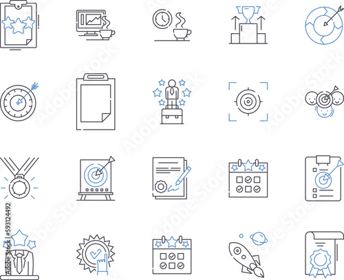 Collaborative management outline icons collection. Cooperation, Teamwork, Sharing, Interdependence, Allocation, Negotiation, Coordination vector and illustration concept set. Participation