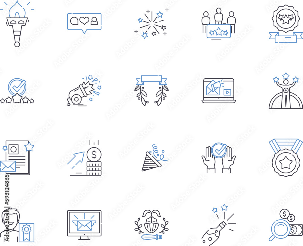 Success and finance outline icons collection. Success, Finance, Profitable, Wealthy, Investing, Gains, Returns vector and illustration concept set. Affluence, Marketable, Monetary linear signs