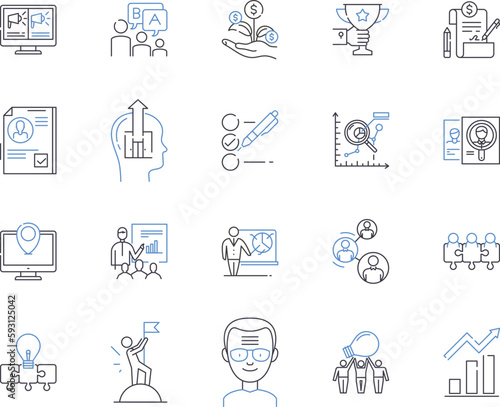 Corporation development outline icons collection. Corporation, development, growth, expansion, management, strategy, consulting vector and illustration concept set. overhaul, optimization