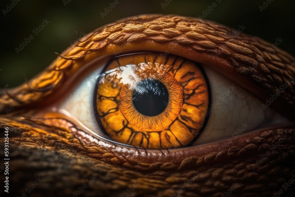 Fototapeta premium close-up of an animal's eye. Gecko orange (soft focus). Generative AI