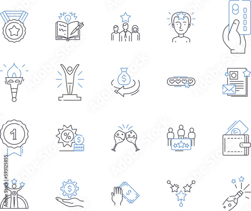 Success and profit outline icons collection. Profit, Success, Gain, Advantage, Reward, Profit margin, Profit ratio vector and illustration concept set. Earnings, Money, Wealth linear signs