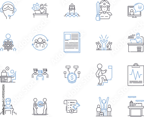 Employee productivity outline icons collection. Employee, productivity, efficiency, output, performance, advancement, promotion vector and illustration concept set. motivation, satisfaction