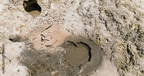 Aerial view of mud geyser and volcanic activity.Volcanic landscape. Weh Island. Indonesia. photo