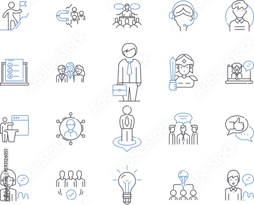 Employee career outline icons collection. Career  Employee  Promotion  Professionalism  Job  Development  Interview vector and illustration concept set. Recruitment  Training  Advancement linear signs