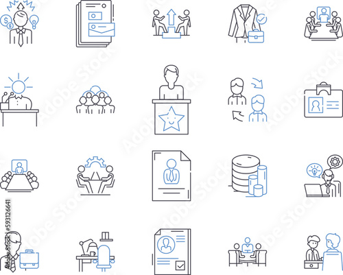 Office workers outline icons collection. Office, Workers, Clerk, Employee, Manager, Professional, Typist vector and illustration concept set. Receptionist, Accountant, Adviser linear signs