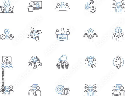 Corporative people outline icons collection. Corp  People  Employees  Colleagues  Executives  Managers  Professionals vector and illustration concept set. Workers  Teams  Departmental linear signs