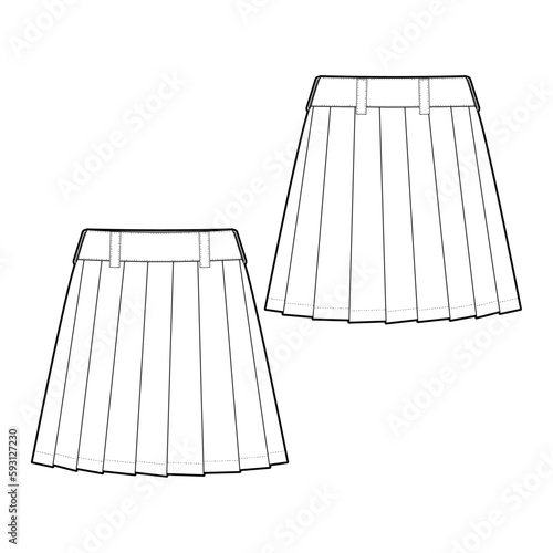 Women's pleated mini skirt fashion vector sketch - Illustrator CC
