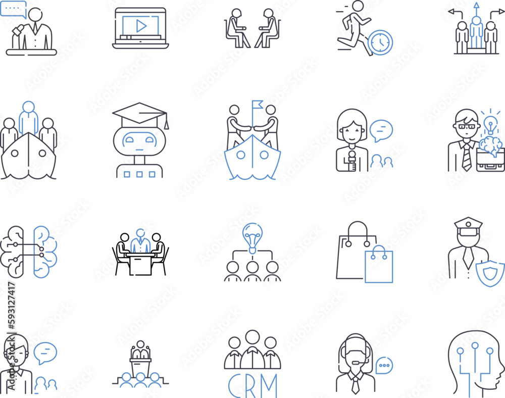Career management outline icons collection. Career, Management, Planning, Goals, Opportunities, Growth, Advancement vector and illustration concept set. Education, Networking, Skills linear signs