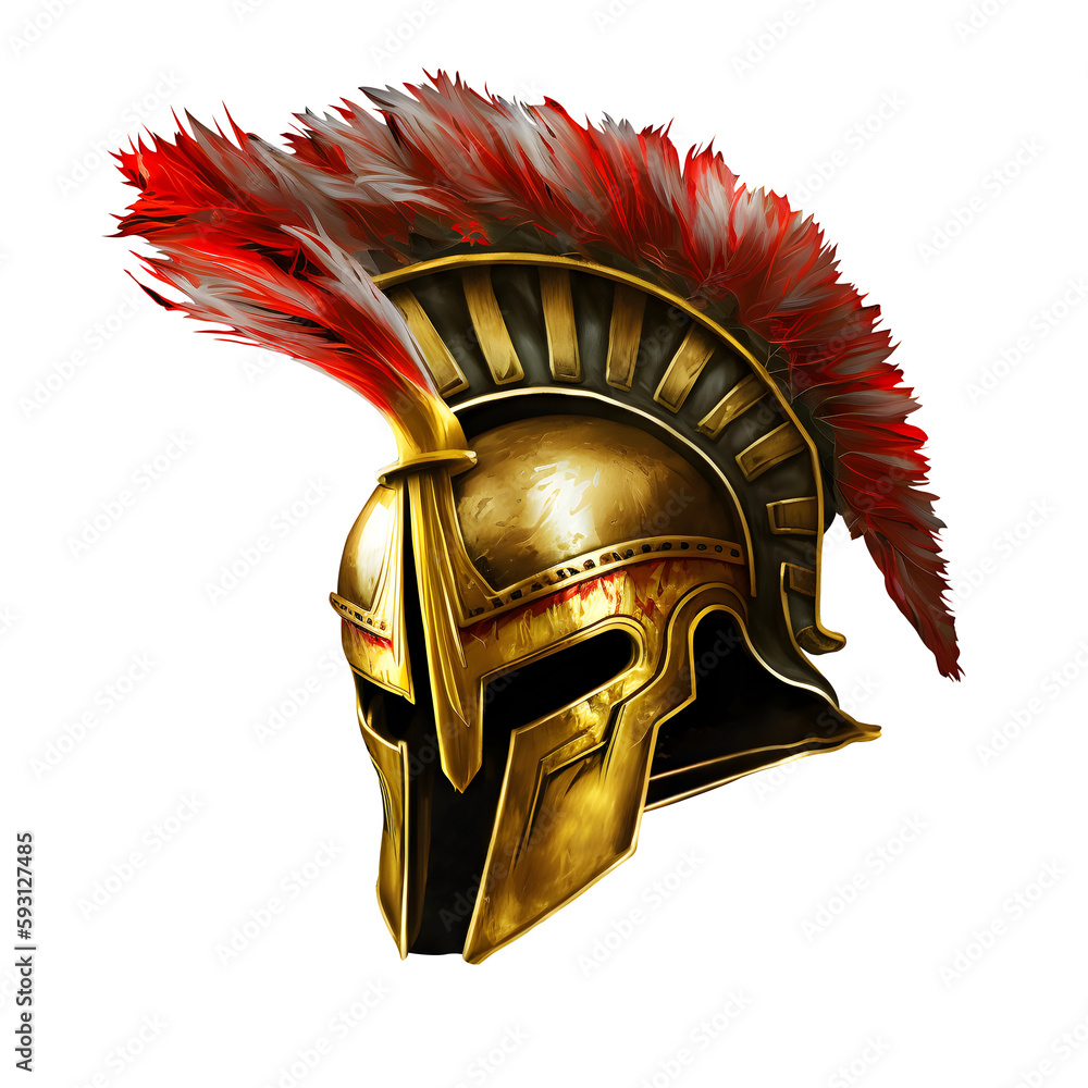 Golden Spartan helmet on transparent background. Spartan Greek