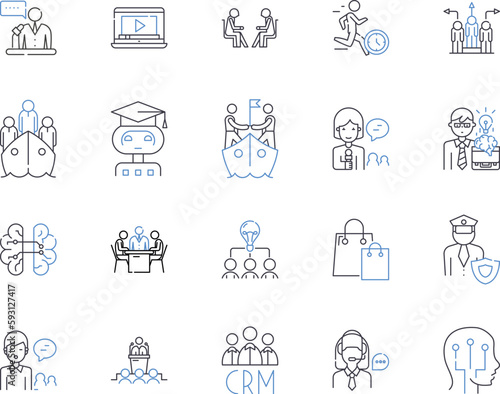 Career management outline icons collection. Career, Management, Planning, Goals, Opportunities, Growth, Advancement vector and illustration concept set. Education, Networking, Skills linear signs