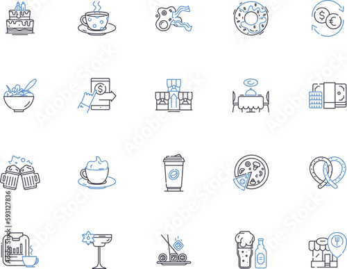 Cafe outline icons collection. Cafe, Coffee, Espresso, Latte, Cappuccino, Frappuccino, Mocha vector and illustration concept set. Donut, Bagel, Croissant linear signs
